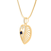 Blue Sapphire Gemstone & Diamond Solid 14k Yellow Gold Heart Pendant