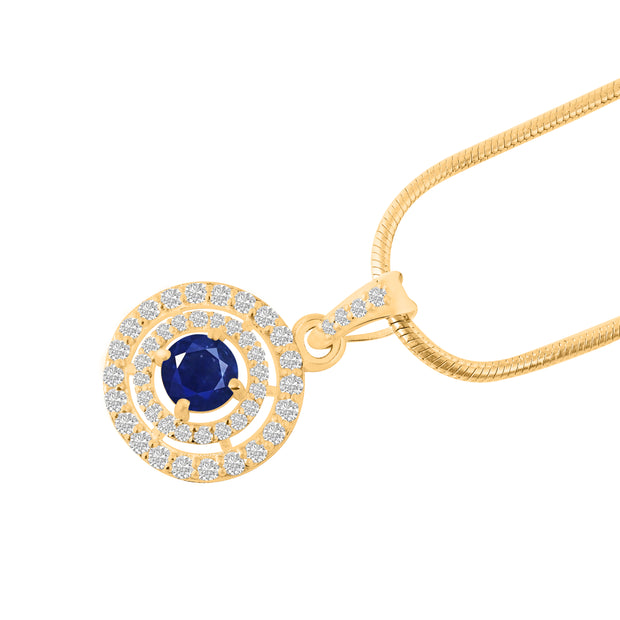 Blue Sapphire Gemstone Solid 14k Yellow Gold Pendant