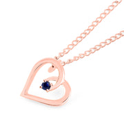Blue Sapphire Gemstone Solid 14k Rose Gold Heart Pendant