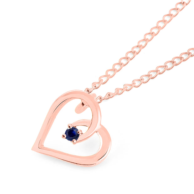 Blue Sapphire Gemstone Solid 14k Rose Gold Heart Pendant