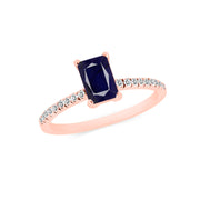 Blue Sapphire & Diamond Gemstone Solid 14k Rose Gold Ring