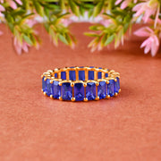 Blue Sapphire Gemstone Solid 14k Yellow Gold Ring