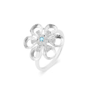 Blue Topaz Gemstone & Diamond Solid 14k White Gold Ring