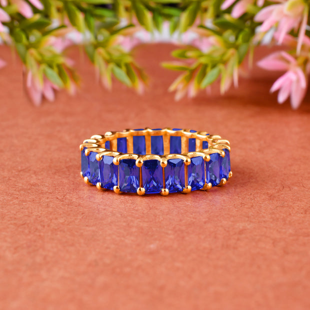 Blue Sapphire Gemstone Solid 14k Yellow Gold Ring