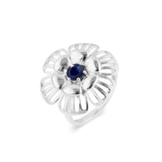 Blue Sapphire Gemstone Solid 14k White Gold Ring
