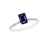 Blue Sapphire & Diamond Gemstone Solid 14k White Gold Ring
