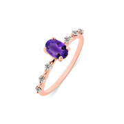Amethyst & Diamond Gemstone Solid 14k Rose Gold Ring