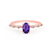Amethyst & Diamond Gemstone Solid 14k Rose Gold Ring