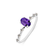 Amethyst & Diamond Gemstone Solid 14k White Gold Ring