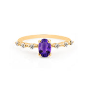 Amethyst & Diamond Gemstone Solid 14k Yellow Gold Ring