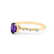 Amethyst & Diamond Gemstone Solid 14k Yellow Gold Ring