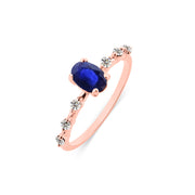 Blue Sapphire & Diamond Gemstone Solid 14k Rose Gold Ring