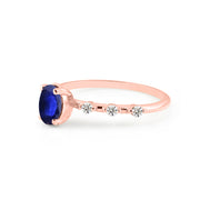 Blue Sapphire & Diamond Gemstone Solid 14k Rose Gold Ring