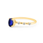 Blue Sapphire & Diamond Gemstone Solid 14k Yellow Gold Ring