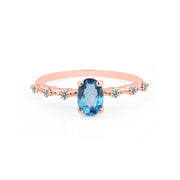 Blue Topaz & Diamond Gemstone Solid 14k Rose Gold Ring