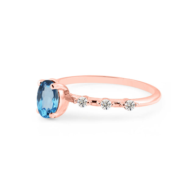 Blue Topaz & Diamond Gemstone Solid 14k Rose Gold Ring