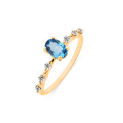 Blue Topaz & Diamond Gemstone Solid 14k Yellow Gold Ring