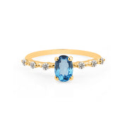 Blue Topaz & Diamond Gemstone Solid 14k Yellow Gold Ring
