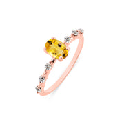 Citrine & Diamond Gemstone Solid 14k Rose Gold Ring