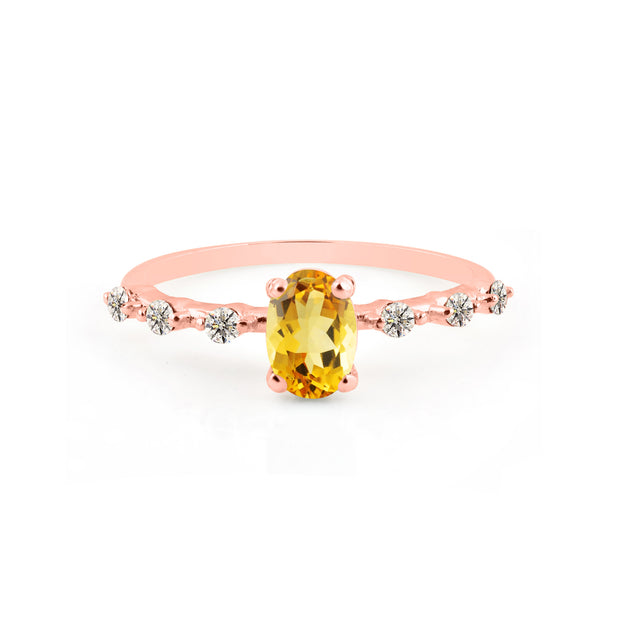 Citrine & Diamond Gemstone Solid 14k Rose Gold Ring