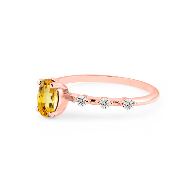 Citrine & Diamond Gemstone Solid 14k Rose Gold Ring