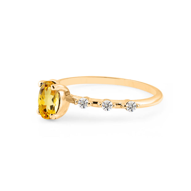 Citrine & Diamond Gemstone Solid 14k Yellow Gold Ring