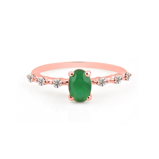 Emerald & Diamond Gemstone Solid 14k Rose Gold Ring