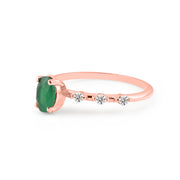 Emerald & Diamond Gemstone Solid 14k Rose Gold Ring