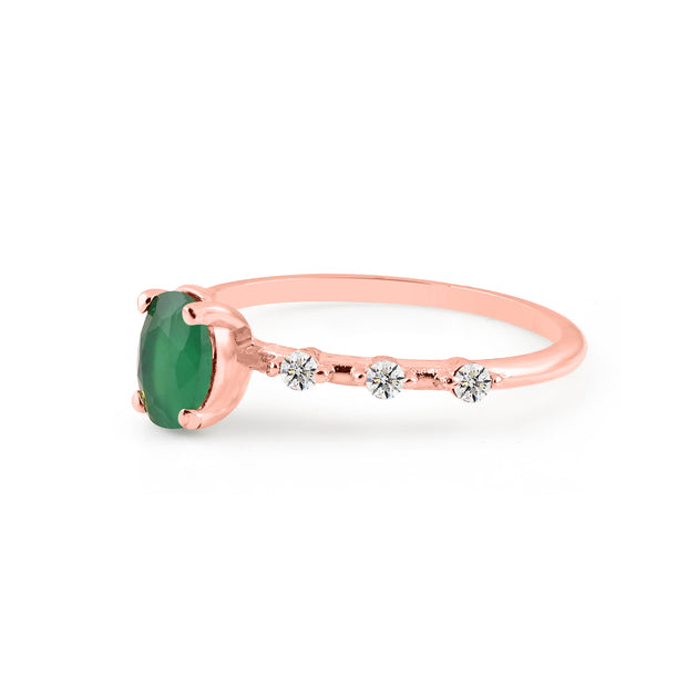Emerald & Diamond Gemstone Solid 14k Rose Gold Ring