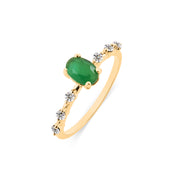 Emerald & Diamond Gemstone Solid 14k Yellow Gold Ring