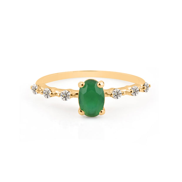 Emerald & Diamond Gemstone Solid 14k Yellow Gold Ring