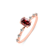 Garnet & Diamond Gemstone Solid 14k Rose Gold Ring
