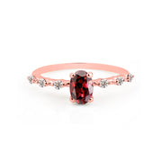 Garnet & Diamond Gemstone Solid 14k Rose Gold Ring