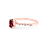 Garnet & Diamond Gemstone Solid 14k Rose Gold Ring