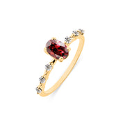 Garnet & Diamond Gemstone Solid 14k Yellow Gold Ring