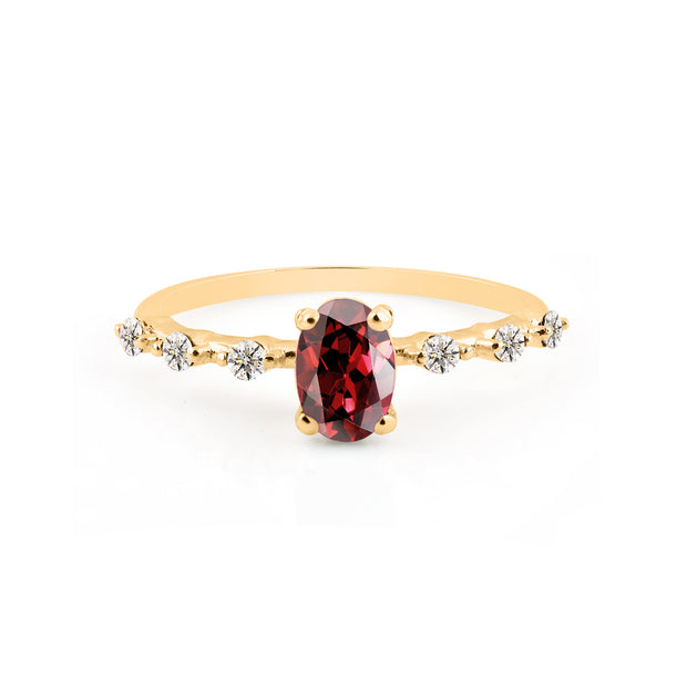 Garnet & Diamond Gemstone Solid 14k Yellow Gold Ring