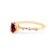 Garnet & Diamond Gemstone Solid 14k Yellow Gold Ring