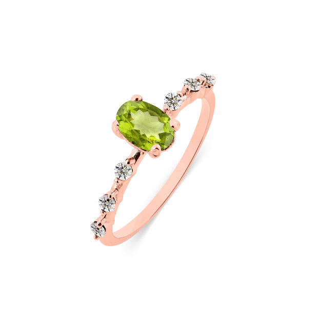 Peridot & Diamond Gemstone Solid 14k Rose Gold Ring