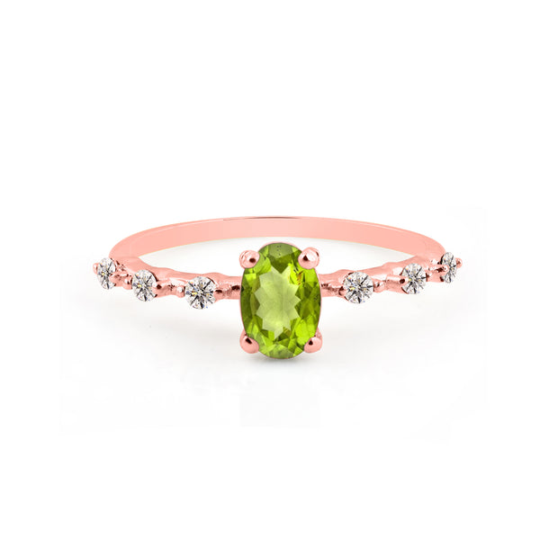 Peridot & Diamond Gemstone Solid 14k Rose Gold Ring