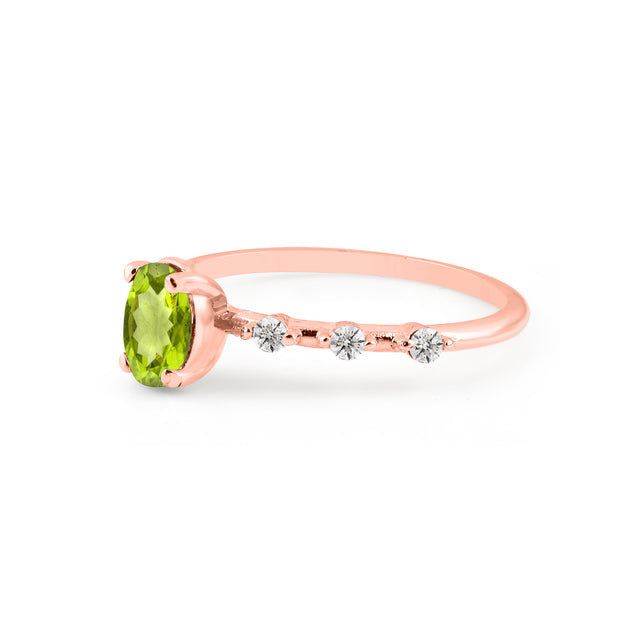Peridot & Diamond Gemstone Solid 14k Rose Gold Ring