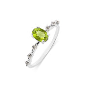 Peridot & Diamond Gemstone Solid 14k White Gold Ring