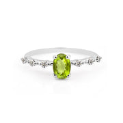 Peridot & Diamond Gemstone Solid 14k White Gold Ring