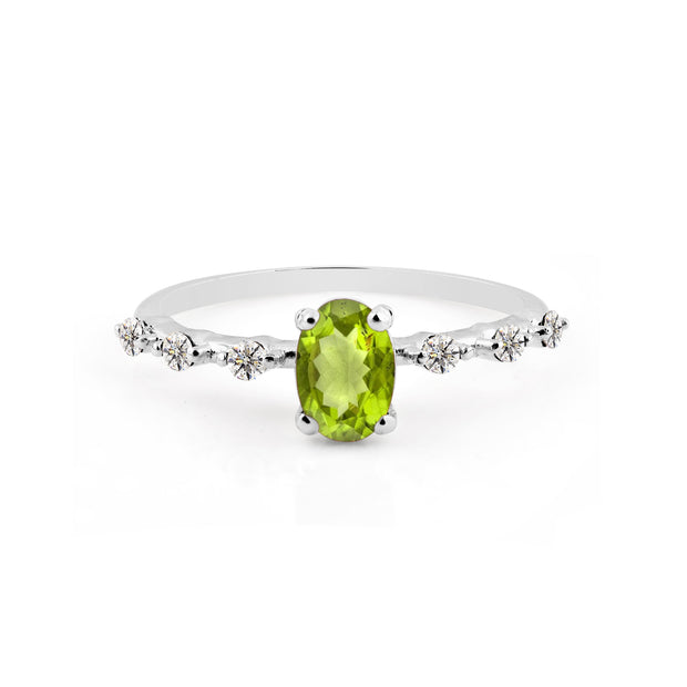 Peridot & Diamond Gemstone Solid 14k White Gold Ring
