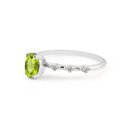 Peridot & Diamond Gemstone Solid 14k White Gold Ring