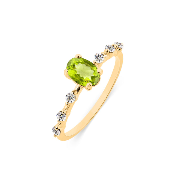 Peridot & Diamond Gemstone Solid 14k Yellow Gold Ring
