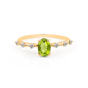 Peridot & Diamond Gemstone Solid 14k Yellow Gold Ring