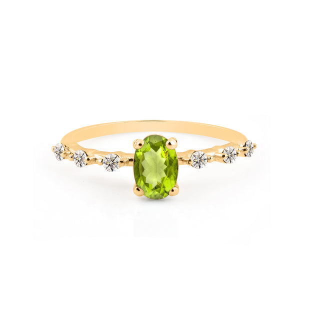 Peridot & Diamond Gemstone Solid 14k Yellow Gold Ring