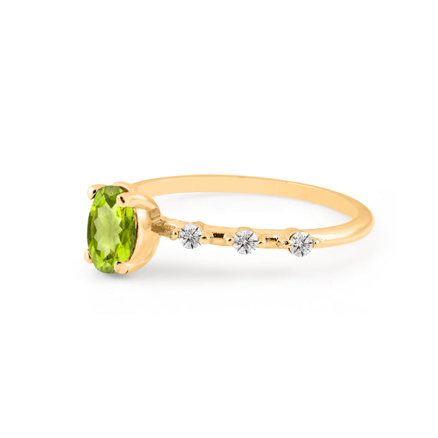 Peridot & Diamond Gemstone Solid 14k Yellow Gold Ring