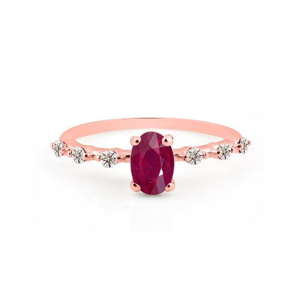 Ruby & Diamond Gemstone Solid 14k Rose Gold Ring