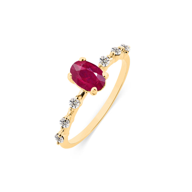 Ruby & Diamond Gemstone Solid 14k Yellow Gold Ring